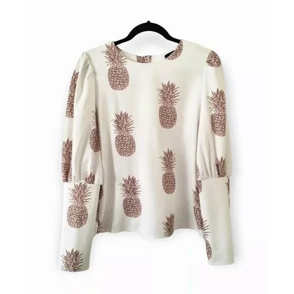 NWT CBR Chic Boutique Rose Pineapple Print BOHO Classic Couture Blouse Top​​​ - Picture 2 of 13